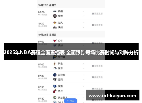2025年NBA赛程全面直播表 全面跟踪每场比赛时间与对阵分析